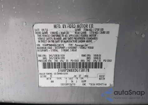 2013 Ford Police Interceptor из США, поврежденный, VIN 1FAHP2M8XDG158178